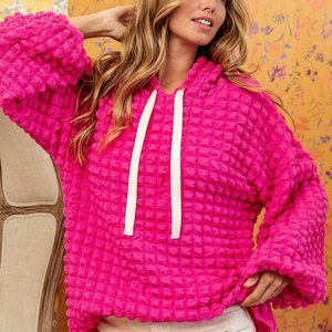 COPY - Rose Waffle Textured Drawstring Pullover Hoodie -